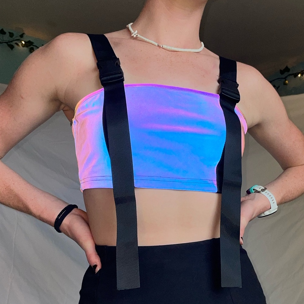 SHEIN Purple Iridescent Top with Buckles